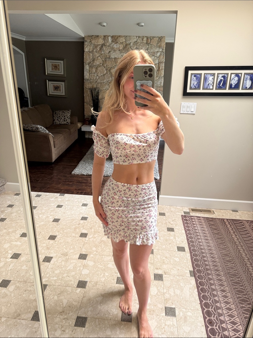 PrettyLittleThing White Mini Skirt with Pink Floral Print